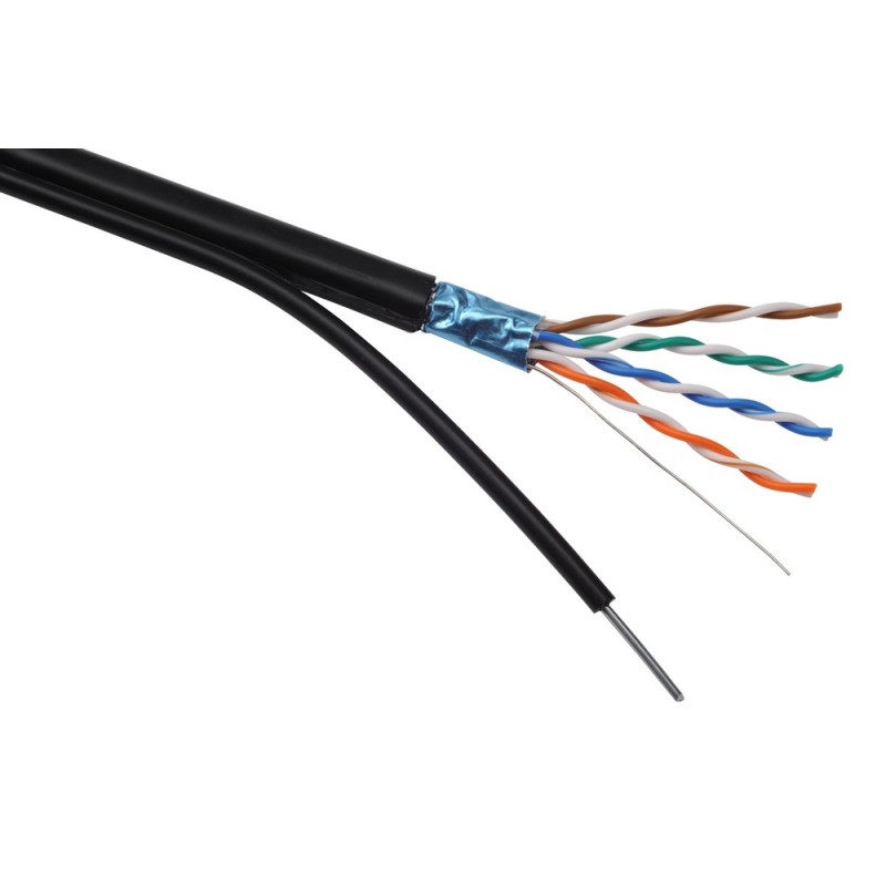 Instalační kabel Solarix venkovní FTP, Cat5E, drát, PE, samonosný, cívka 305m